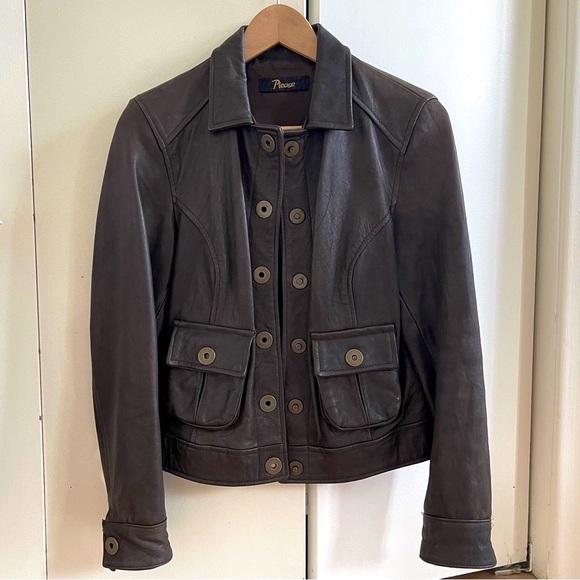 Vintage Jackets & Blazers - Made in Italy Brown Italian Collar Leather Jacket